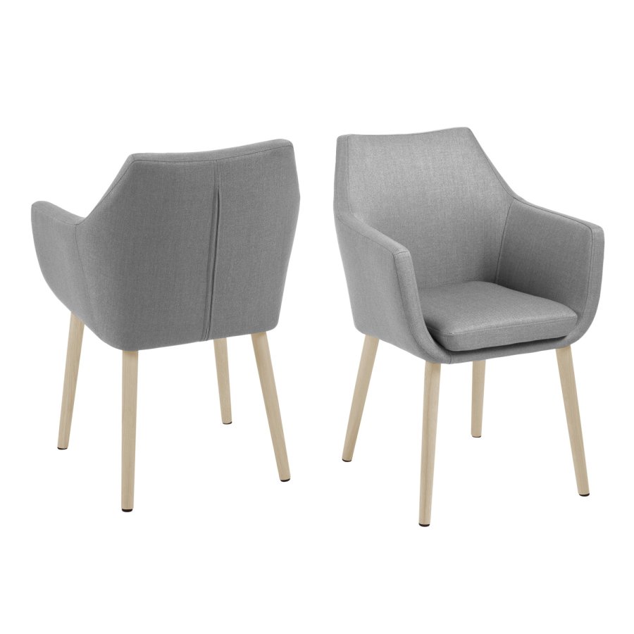 ACT NORDIC Nora Sessel, mit Armlehnen – hellgraues Polyester und weiß pigmentierte Eiche