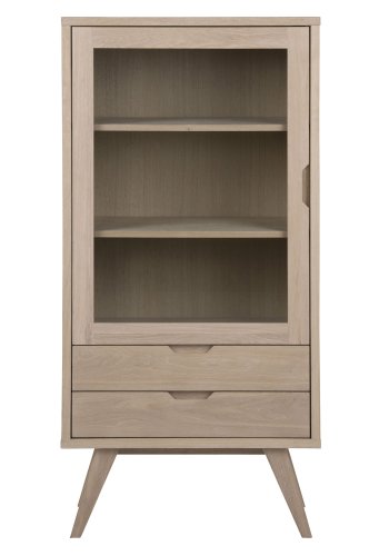 ACT NORDIC A-Line vitrineskab, m. 1 glaslge og 2 skuffer - hvidpigmenteret egetrfiner og eg   