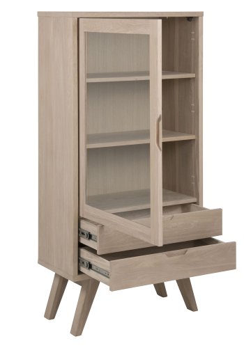 ACT NORDIC A-Line vitrineskab, m. 1 glaslge og 2 skuffer - hvidpigmenteret egetrfiner og eg   
