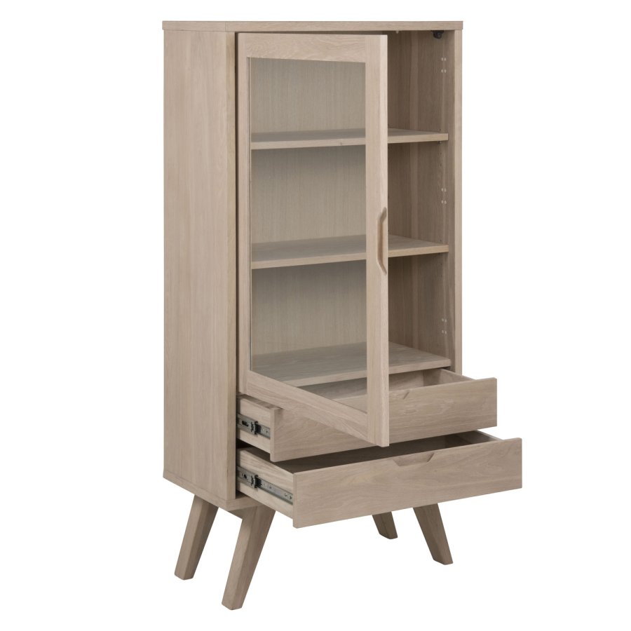 ACT NORDIC A-Line vitrineskab, m. 1 glaslge og 2 skuffer - hvidpigmenteret egetrfiner og eg   