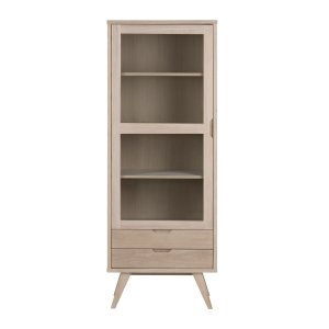 ACT NORDIC A-Line Vitrinskp, med 1 Glasdörr och 2 Ldor - Vitpigmenterad Ekfanér och Ek