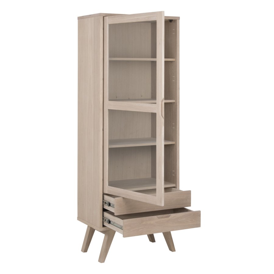 ACT NORDIC A-Line vitrineskab, m. 1 glaslge og 2 skuffer - hvidpigmenteret egetrsfiner og egetr