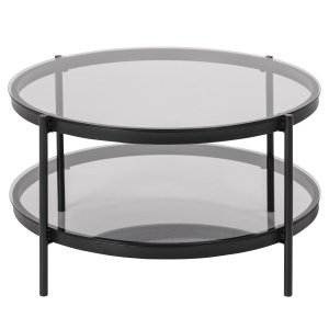 ACT NORDIC Bayonne Runt Soffbord, med Hylla - Rökfärgat Glas och Svart Metall ( 75 cm)