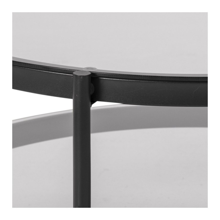 ACT NORDIC Bayonne runder Couchtisch mit Ablage – Rauchglas und schwarzes Metall (75)