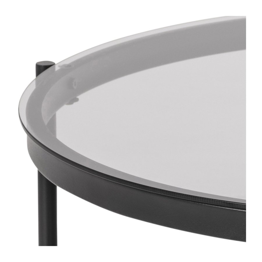 ACT NORDIC Bayonne runder Couchtisch mit Ablage – Rauchglas und schwarzes Metall (75)