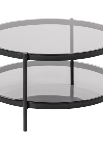 ACT NORDIC Bayonne runder Couchtisch mit Ablage – Rauchglas und schwarzes Metall (75)