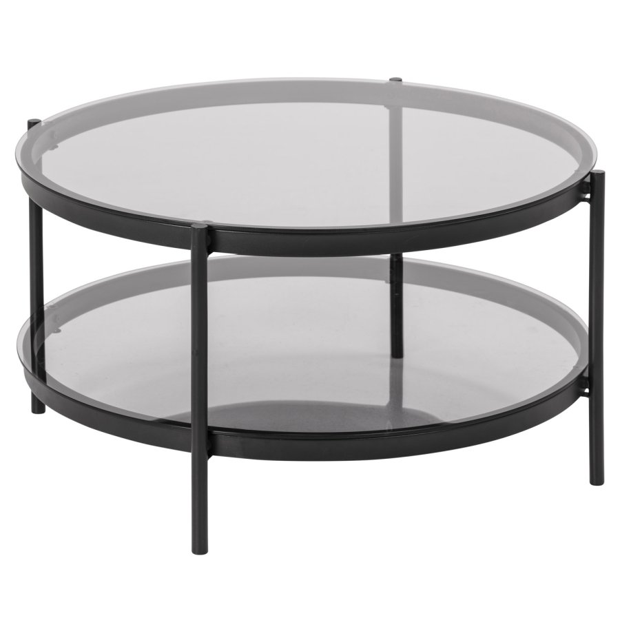 ACT NORDIC Bayonne runder Couchtisch mit Ablage – Rauchglas und schwarzes Metall (75)