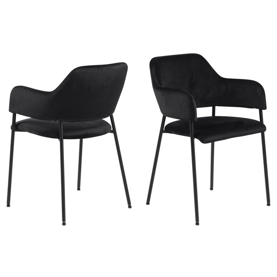 ACT NORDIC Lima Esszimmerstuhl, mit Armlehnen – schwarzes Polyester und Metall