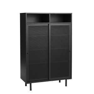 Veep skp, m. 2 skjutdörrar och hyllor - svart metall (H:140)