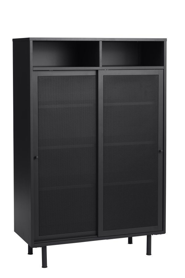 Veep skap, m. 2 skyvedrer og hyller - svart metall (H:140)
