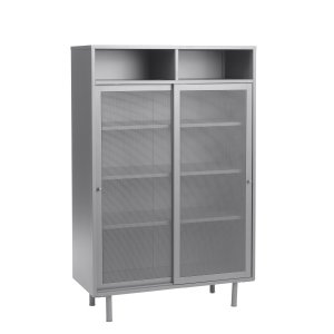 Veep skp, med 2 skjutdörrar och hyllor - greige metall (H:140)