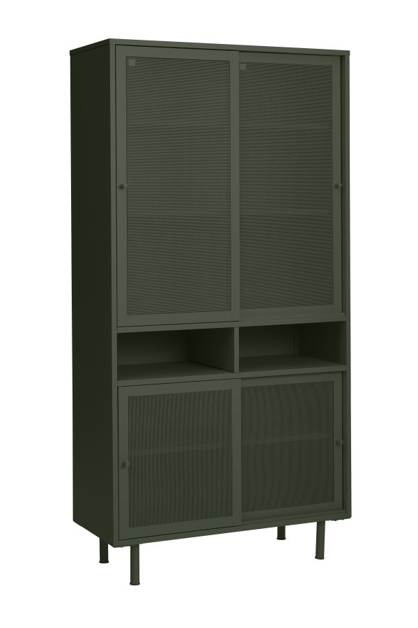   Veep-Schrank mit 4 Schiebetüren und Regalen – olivgrünes Metall (H: 180)
