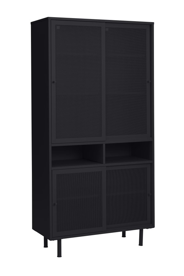 Veep skap, m. 4 skyvedrer og hyller - svart metall (H:180)