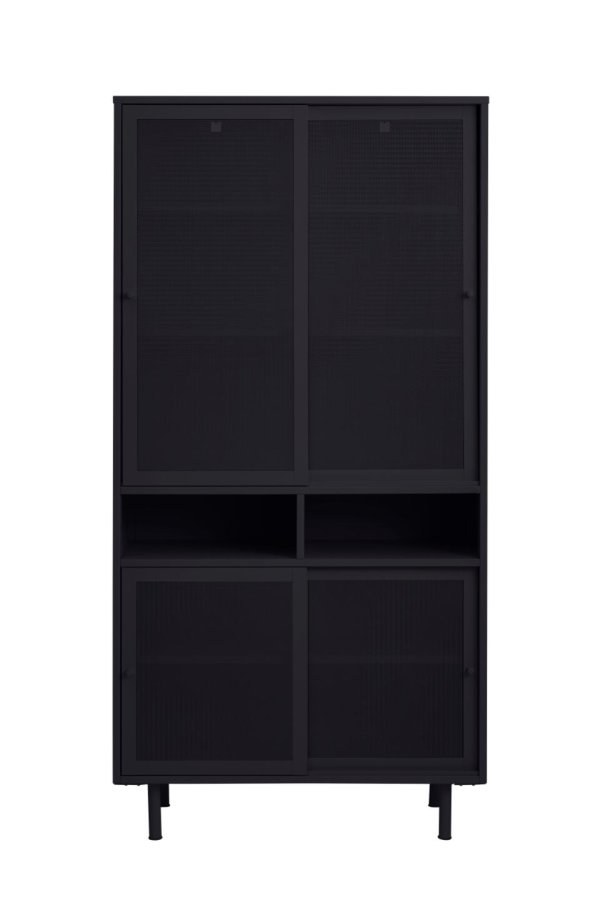 Veep skap, m. 4 skyvedrer og hyller - svart metall (H:180)