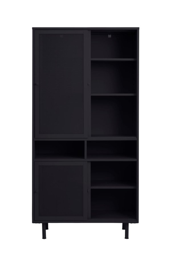 Veep skap, m. 4 skyvedrer og hyller - svart metall (H:180)