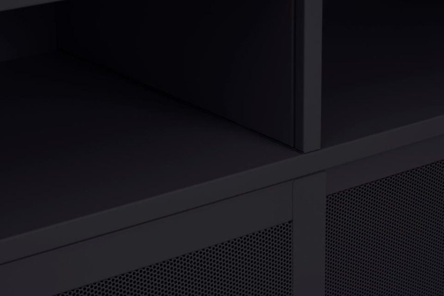 Veep skap, m. 4 skyvedrer og hyller - svart metall (H:180)