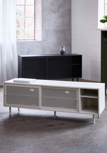 Veep skap, m. 4 skyvedrer og hyller - svart metall (H:180)