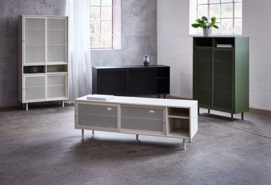 Veep skap, m. 4 skyvedrer og hyller - svart metall (H:180)