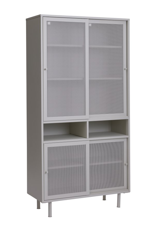   Veep skab, m. 4 skydelger og hylder - greige metal (H:180)