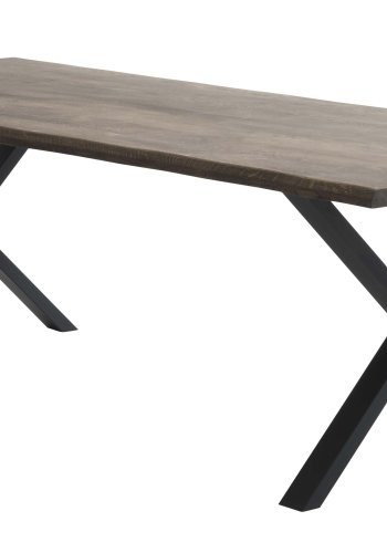 Atlantic Esstisch mit gewellter Kante 40 mm, mit Verlängerung – geräucherte Eiche und schwarzes Metall (95x260) 