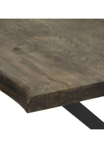 Atlantic Esstisch mit gewellter Kante 40 mm, mit Verlängerung – geräucherte Eiche und schwarzes Metall (95x260) 