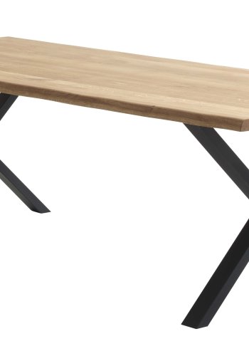 Atlantic Esstisch mit gewellter Kante 40 mm, mit Verlängerung – Eiche natur und schwarzes Metall (95x260)