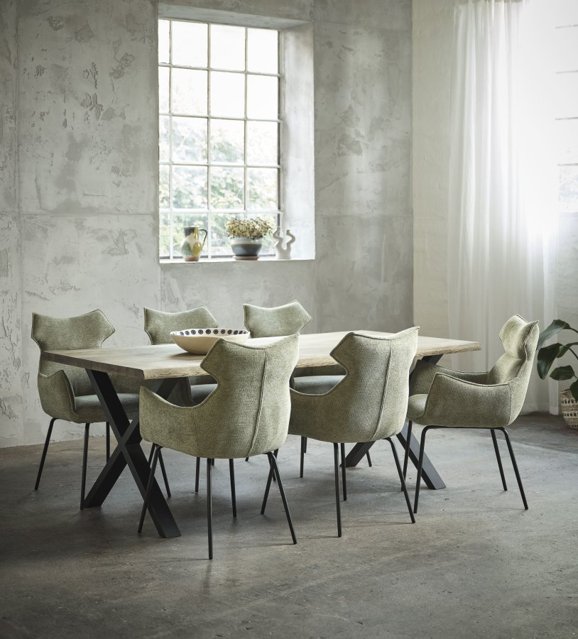 Atlantic matbord med v�gig kant 60 mm, med utdrag - r�kt ek och svart metall (100x260) 