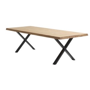 Atlantic matbord med vgig kant 60 mm, med utdrag - naturlig ek och svart metall (100x260)