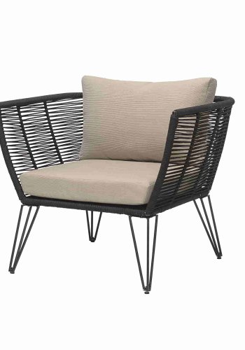 BLOOMINGVILLE Mundo lenestol - natur/svart polyester/metall, m. armlener, inkl. puter