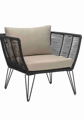 BLOOMINGVILLE Mundo lenestol - natur/svart polyester/metall, m. armlener, inkl. puter