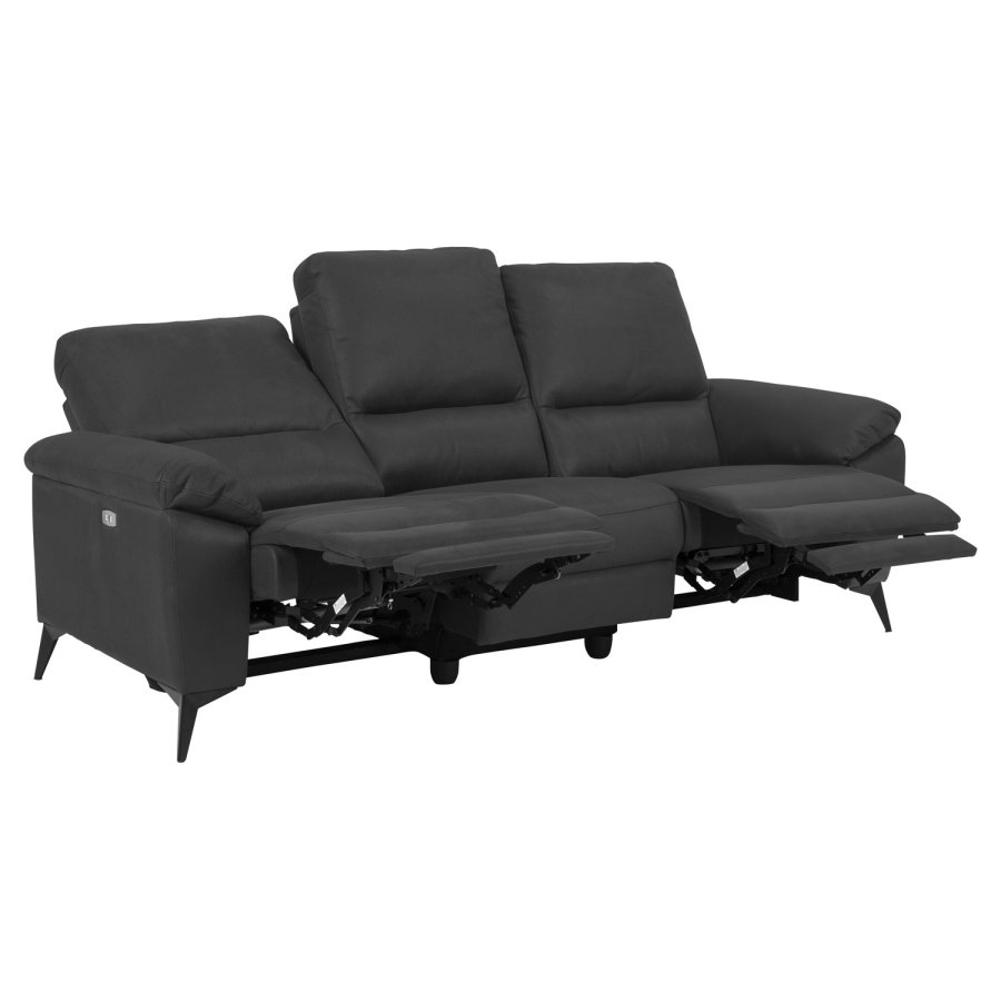 ACT NORDIC Rana 3-Sitzer-Sofa mit 2 elektrischen Liegen und USB-C-Stecker – graues Polyester und schwarzes Metall