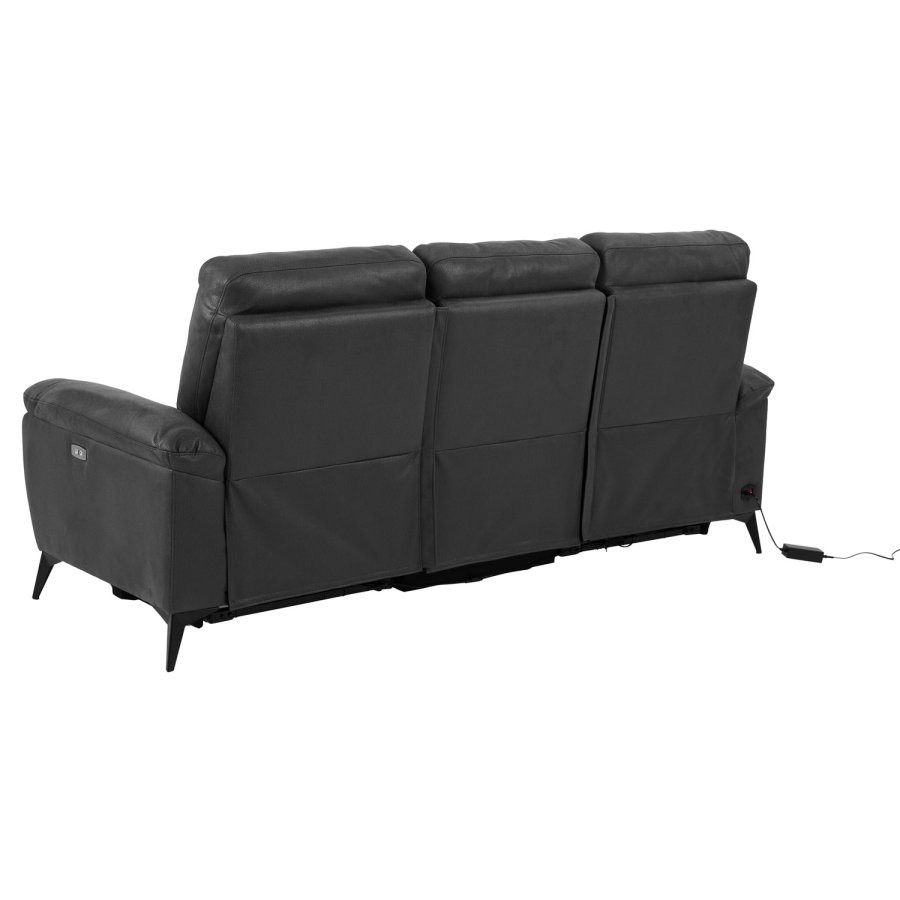 ACT NORDIC Rana 3-Sitzer-Sofa mit 2 elektrischen Liegen und USB-C-Stecker – graues Polyester und schwarzes Metall