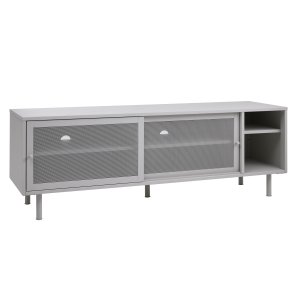Veep TV-bord, med 2 skjutdörrar och hyllor - greige metall (160x45)