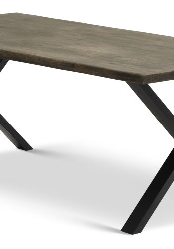 Atlantic Esstisch mit gewellter Kante 40 mm, mit Verlängerung – geräucherte Eiche und schwarzes Metall (95x200)