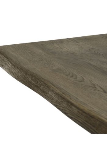 Atlantic Esstisch mit gewellter Kante 40 mm, mit Verlängerung – geräucherte Eiche und schwarzes Metall (95x200)