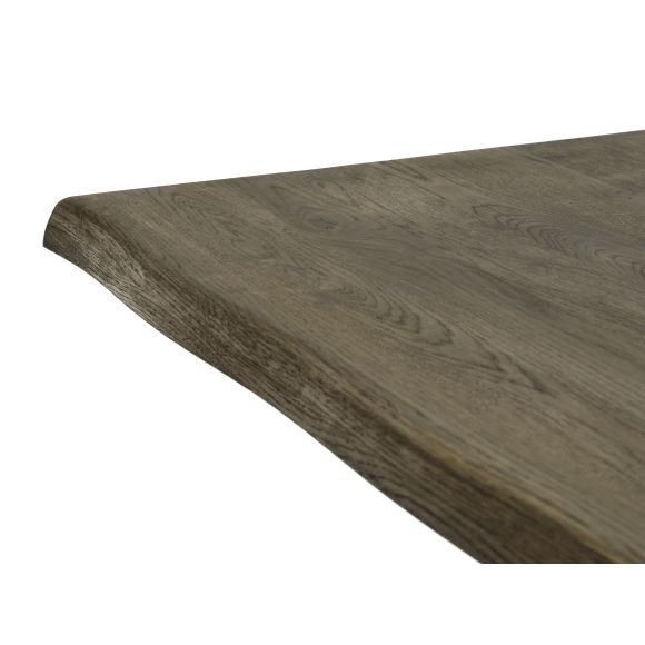 Atlantic Esstisch mit gewellter Kante 40 mm, mit Verlängerung – geräucherte Eiche und schwarzes Metall (95x200)