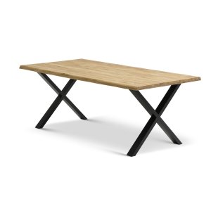 Atlantic matbord med vgig kant 40 mm, med utdrag - naturlig ek och svart metall (95x200)