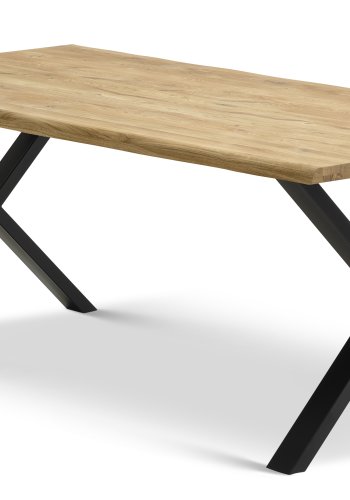 Atlantic Esstisch mit gewellter Kante 40 mm, mit Verlängerung – Eiche natur und schwarzes Metall (95x200)