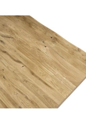 Atlantic Esstisch mit gewellter Kante 40 mm, mit Verlängerung – Eiche natur und schwarzes Metall (95x200)