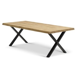 Atlantic matbord med vgig kant 60 mm, med utdrag - naturlig ek och svart metall (100x220)