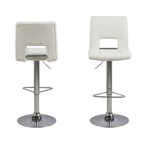 ACT NORDIC Sylvia barstol, med ryggstöd, fotstöd, gaspatron TÜV och trumpetfot - vit PU och krommetall