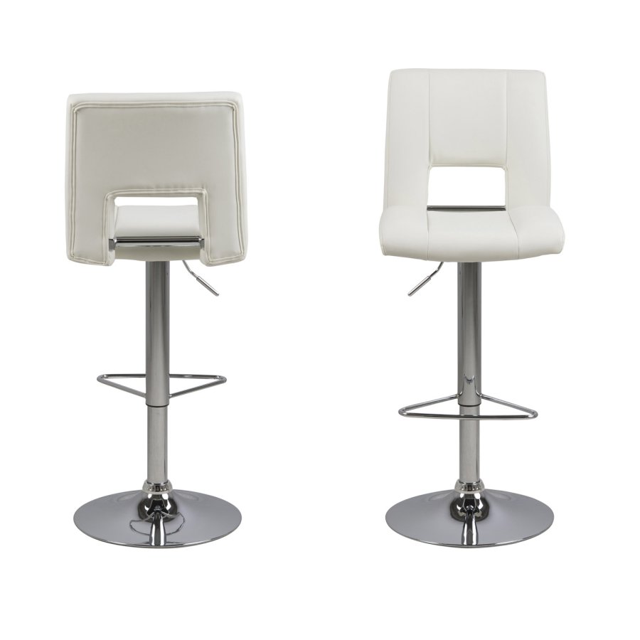 ACT NORDIC Sylvia Barhocker, mit Rückenlehne, Fußstütze, Gaskartusche TÜV und Trompetenfuß - weißes PU und verchromtes Metall 