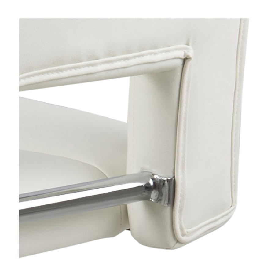 ACT NORDIC Sylvia Barhocker, mit Rückenlehne, Fußstütze, Gaskartusche TÜV und Trompetenfuß - weißes PU und verchromtes Metall 