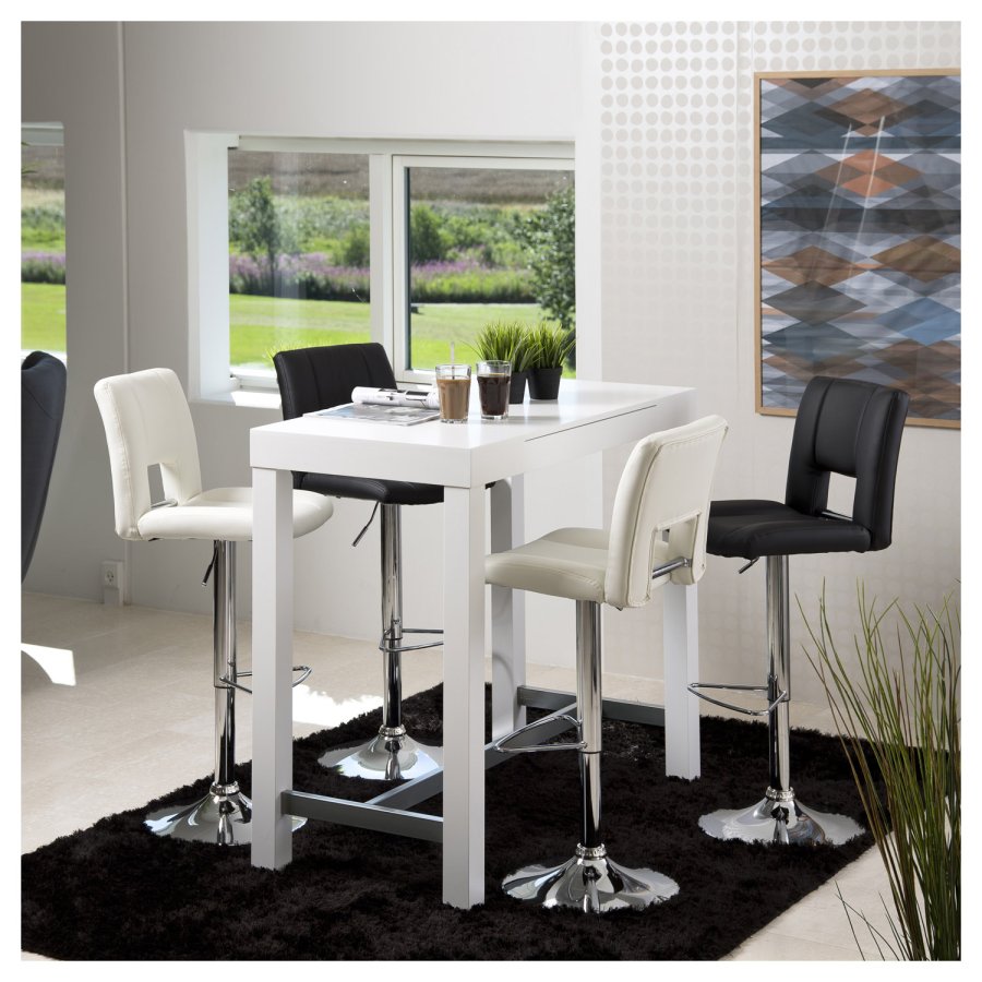 ACT NORDIC Sylvia Barhocker, mit Rückenlehne, Fußstütze, Gaskartusche TÜV und Trompetenfuß - weißes PU und verchromtes Metall 