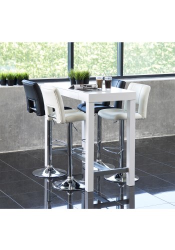 ACT NORDIC Sylvia Barhocker, mit Rückenlehne, Fußstütze, Gaskartusche TÜV und Trompetenfuß - weißes PU und verchromtes Metall 