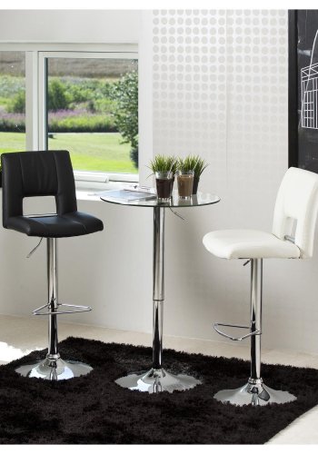 ACT NORDIC Sylvia Barhocker, mit Rückenlehne, Fußstütze, Gaskartusche TÜV und Trompetenfuß - weißes PU und verchromtes Metall 