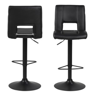 ACT NORDIC Sylvia barstol, med ryggsttte, fotsttte, gasspatron TV og trompetfot - svart PU og svart metall