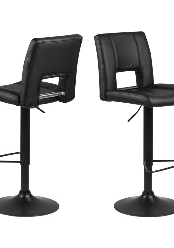 ACT NORDIC Sylvia Barhocker, mit Rückenlehne, Fußstütze, Gaskartusche TÜV und Trompetenfuß - schwarzes PU und schwarzes Metall