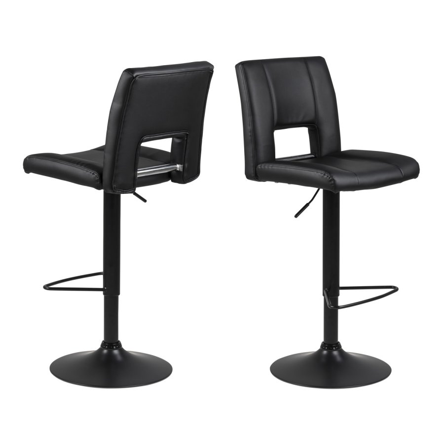 ACT NORDIC Sylvia Barhocker, mit Rückenlehne, Fußstütze, Gaskartusche TÜV und Trompetenfuß - schwarzes PU und schwarzes Metall