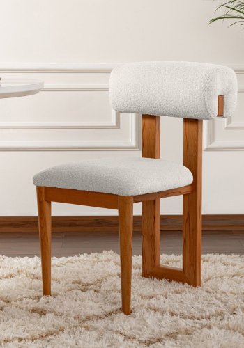 NORDVÄRK Natura spisestuestol - hvit polyester og polert eik og bk (sett med 2)